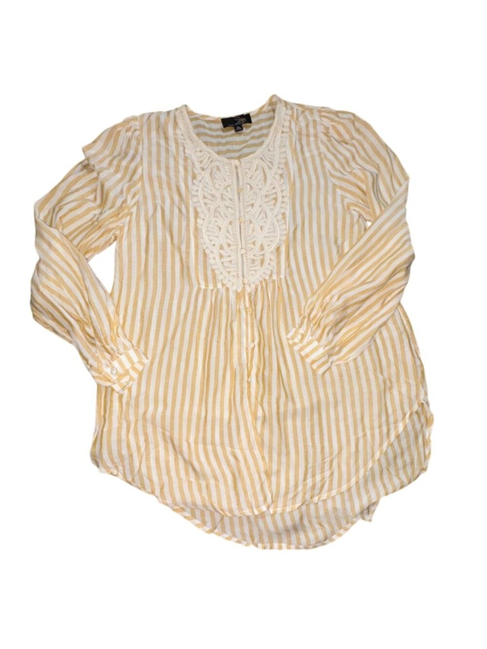 Suzanne Betro Womens Button Front, Striped Blouse-Yellow/White-Size Small-NWT